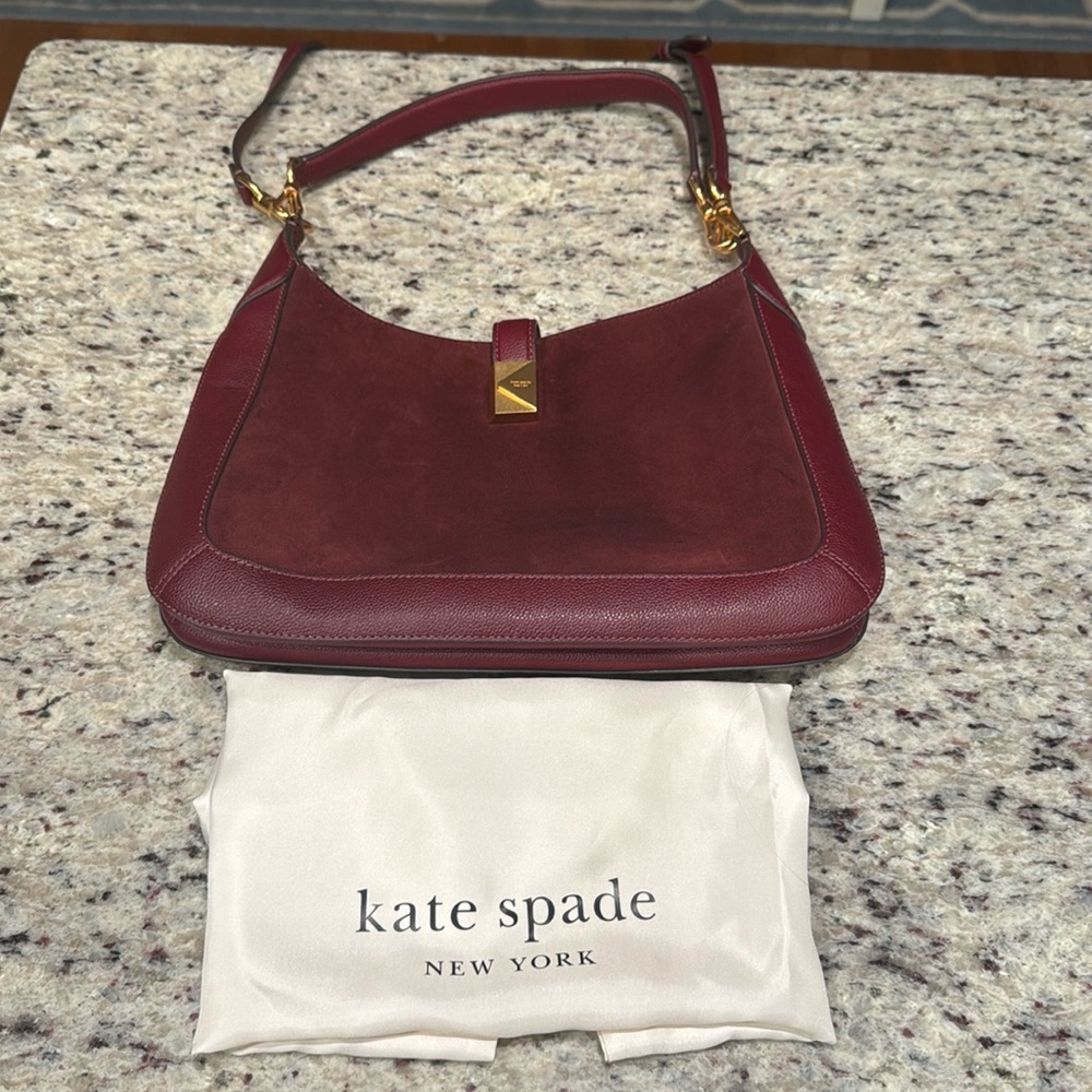 🍒 Kate Spade Leather & Suede Hobo Shoulder Bag --Gold Lock - Picture 3 of 11